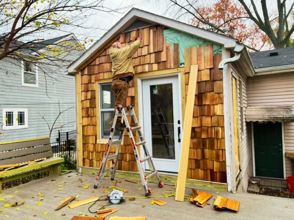 Cedar siding process in Michigan - completed construction project